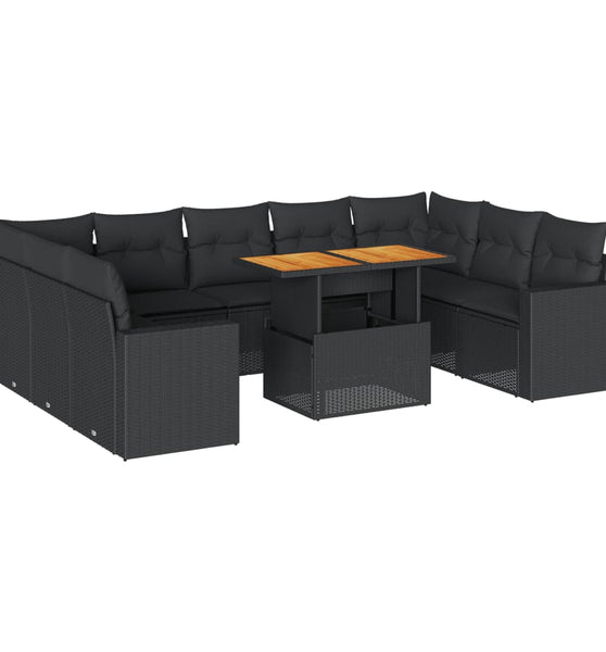 10-tlg. Garten-Sofagarnitur mit Kissen Schwarz Poly Rattan
