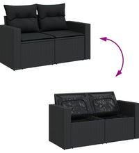 10-tlg. Garten-Sofagarnitur mit Kissen Schwarz Poly Rattan