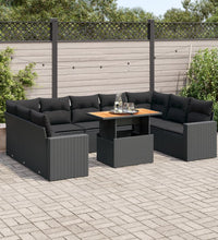 10-tlg. Garten-Sofagarnitur mit Kissen Schwarz Poly Rattan
