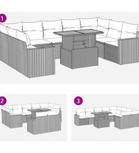 10-tlg. Garten-Sofagarnitur mit Kissen Schwarz Poly Rattan