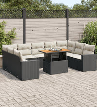 10-tlg. Garten-Sofagarnitur mit Kissen Schwarz Poly Rattan
