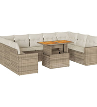 10-tlg. Garten-Sofagarnitur mit Kissen Beige Poly Rattan