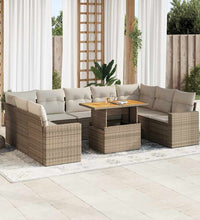 10-tlg. Garten-Sofagarnitur mit Kissen Beige Poly Rattan
