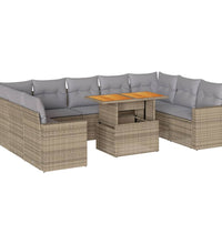 10-tlg. Garten-Sofagarnitur mit Kissen Beige Poly Rattan