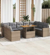 10-tlg. Garten-Sofagarnitur mit Kissen Beige Poly Rattan