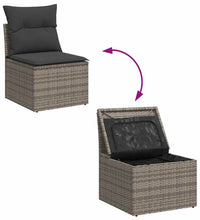 10-tlg. Garten-Sofagarnitur mit Kissen Grau Poly Rattan