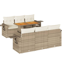 7-tlg. Garten-Sofagarnitur mit Kissen Beige Poly Rattan