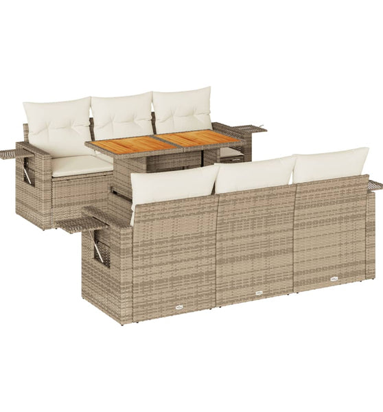 7-tlg. Garten-Sofagarnitur mit Kissen Beige Poly Rattan