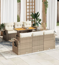 7-tlg. Garten-Sofagarnitur mit Kissen Beige Poly Rattan