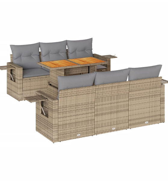 7-tlg. Garten-Sofagarnitur mit Kissen Beige Poly Rattan