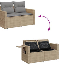 7-tlg. Garten-Sofagarnitur mit Kissen Beige Poly Rattan