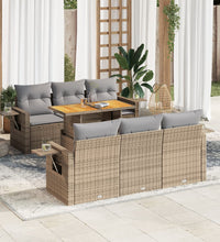 7-tlg. Garten-Sofagarnitur mit Kissen Beige Poly Rattan