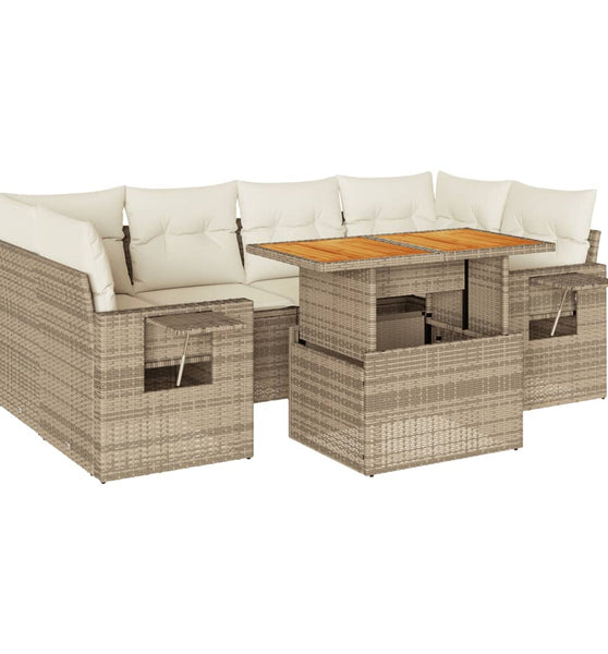 7-tlg. Garten-Sofagarnitur mit Kissen Beige Poly Rattan