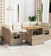 7-tlg. Garten-Sofagarnitur mit Kissen Beige Poly Rattan