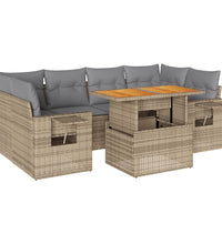 7-tlg. Garten-Sofagarnitur mit Kissen Beige Poly Rattan