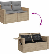 7-tlg. Garten-Sofagarnitur mit Kissen Beige Poly Rattan