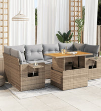 7-tlg. Garten-Sofagarnitur mit Kissen Beige Poly Rattan