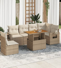 7-tlg. Garten-Sofagarnitur mit Kissen Beige Poly Rattan
