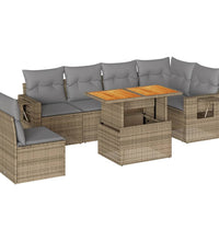 7-tlg. Garten-Sofagarnitur mit Kissen Beige Poly Rattan