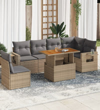 7-tlg. Garten-Sofagarnitur mit Kissen Beige Poly Rattan