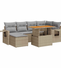 7-tlg. Garten-Sofagarnitur mit Kissen Beige Poly Rattan