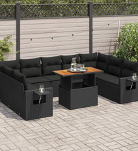 10-tlg. Garten-Sofagarnitur mit Kissen Schwarz Poly Rattan