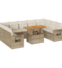 10-tlg. Garten-Sofagarnitur mit Kissen Beige Poly Rattan