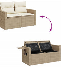 10-tlg. Garten-Sofagarnitur mit Kissen Beige Poly Rattan