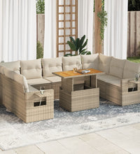 10-tlg. Garten-Sofagarnitur mit Kissen Beige Poly Rattan