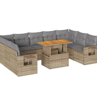 10-tlg. Garten-Sofagarnitur mit Kissen Beige Poly Rattan
