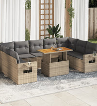 10-tlg. Garten-Sofagarnitur mit Kissen Beige Poly Rattan