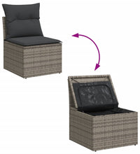 10-tlg. Garten-Sofagarnitur mit Kissen Grau Poly Rattan