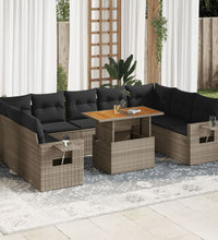10-tlg. Garten-Sofagarnitur mit Kissen Grau Poly Rattan