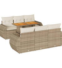 7-tlg. Garten-Sofagarnitur mit Kissen Beige Poly Rattan