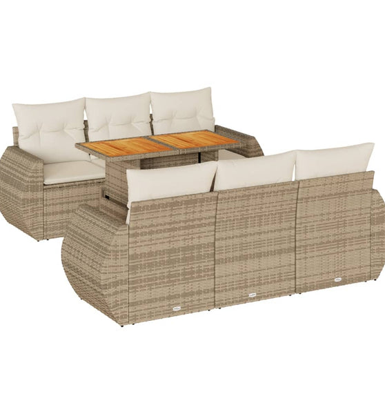 7-tlg. Garten-Sofagarnitur mit Kissen Beige Poly Rattan