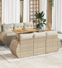 7-tlg. Garten-Sofagarnitur mit Kissen Beige Poly Rattan