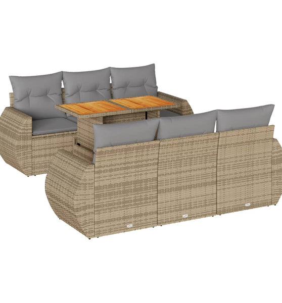 7-tlg. Garten-Sofagarnitur mit Kissen Beige Poly Rattan