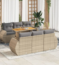7-tlg. Garten-Sofagarnitur mit Kissen Beige Poly Rattan