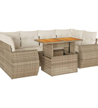 7-tlg. Garten-Sofagarnitur mit Kissen Beige Poly Rattan
