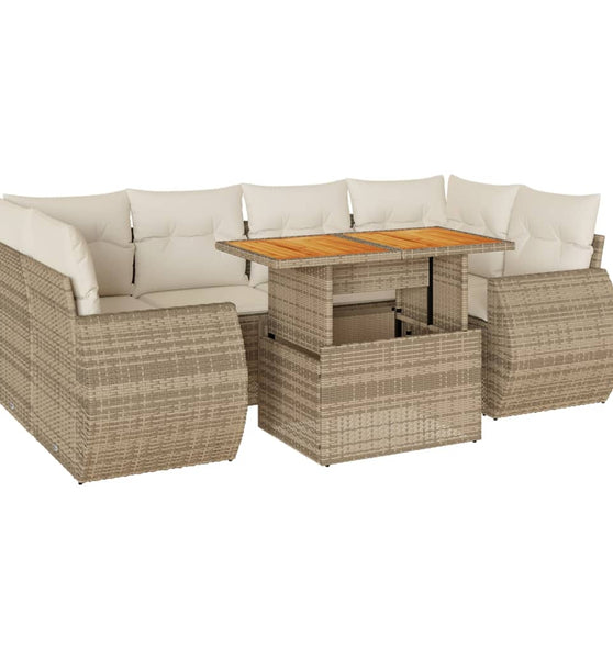 7-tlg. Garten-Sofagarnitur mit Kissen Beige Poly Rattan