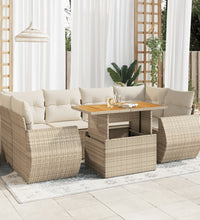 7-tlg. Garten-Sofagarnitur mit Kissen Beige Poly Rattan