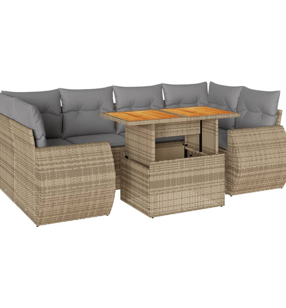 7-tlg. Garten-Sofagarnitur mit Kissen Beige Poly Rattan