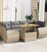7-tlg. Garten-Sofagarnitur mit Kissen Beige Poly Rattan