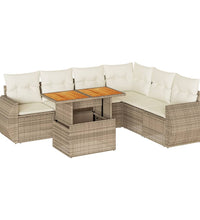 7-tlg. Garten-Sofagarnitur mit Kissen Beige Poly Rattan