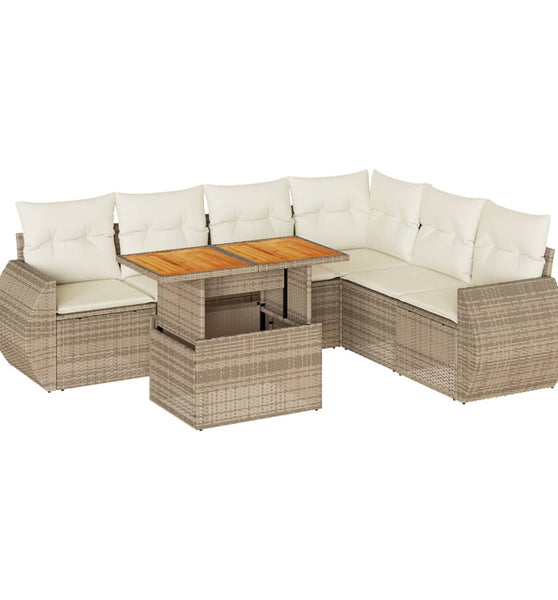 7-tlg. Garten-Sofagarnitur mit Kissen Beige Poly Rattan