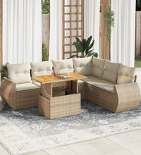 7-tlg. Garten-Sofagarnitur mit Kissen Beige Poly Rattan