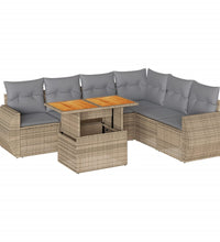 7-tlg. Garten-Sofagarnitur mit Kissen Beige Poly Rattan