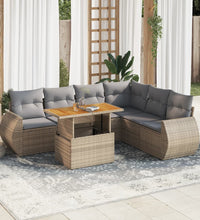 7-tlg. Garten-Sofagarnitur mit Kissen Beige Poly Rattan