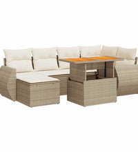 7-tlg. Garten-Sofagarnitur mit Kissen Beige Poly Rattan