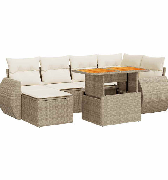 7-tlg. Garten-Sofagarnitur mit Kissen Beige Poly Rattan